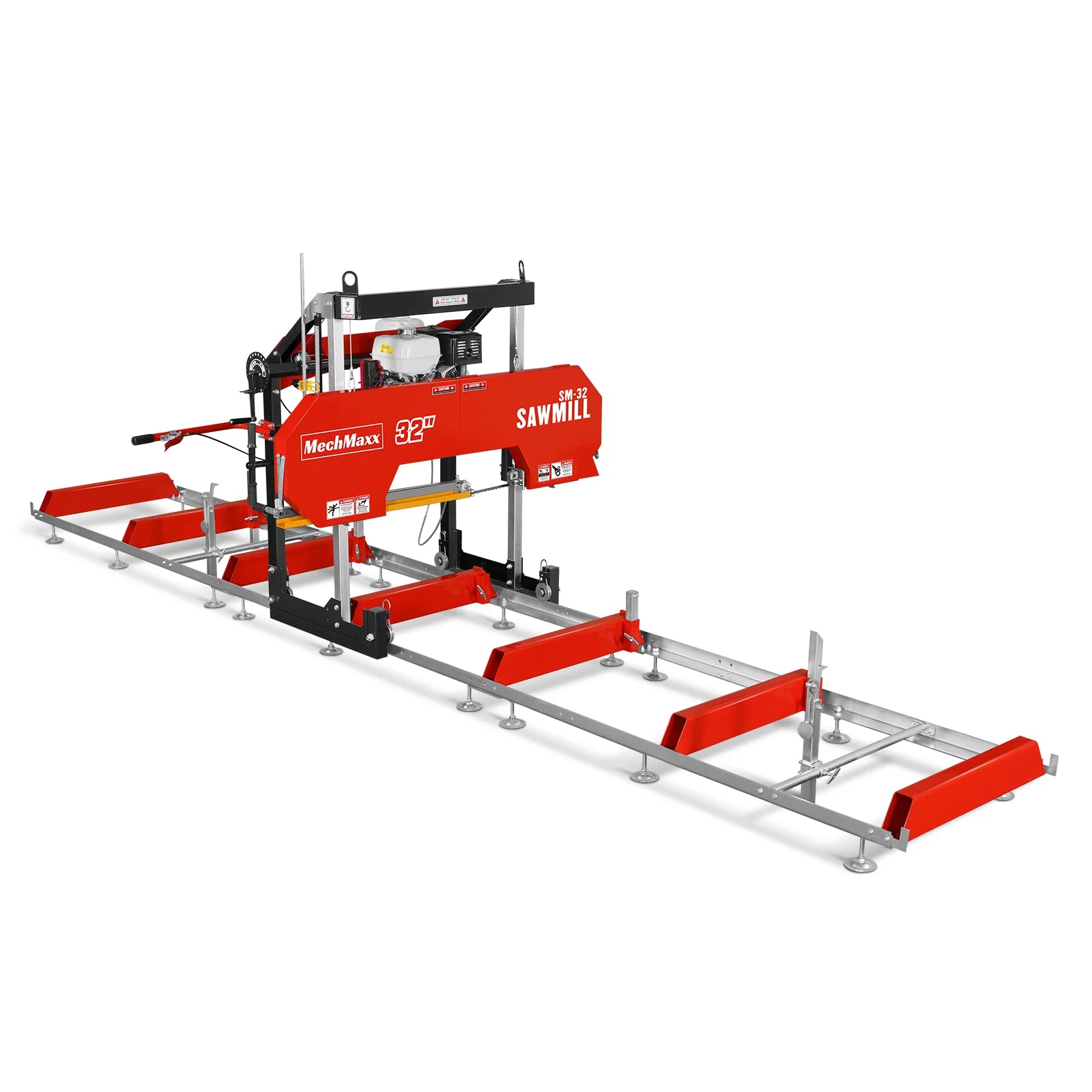 32" Portable Sawmill (5 x Blades Included), HONDA GX390 389cc E-Start Gasoline Engine, 29" Board Width, 20' Track Length (13' Track Length + 6.6' Track Extension Included) , SM32