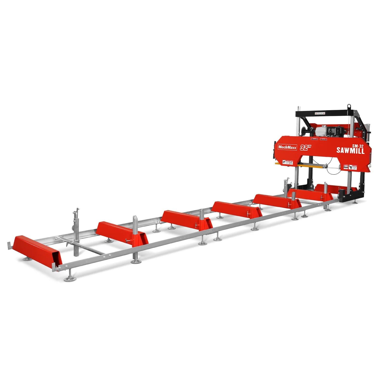 32" Portable Sawmill (5 x Blades Included), HONDA GX390 389cc E-Start Gasoline Engine, 29" Board Width, 20' Track Length (13' Track Length + 6.6' Track Extension Included) , SM32