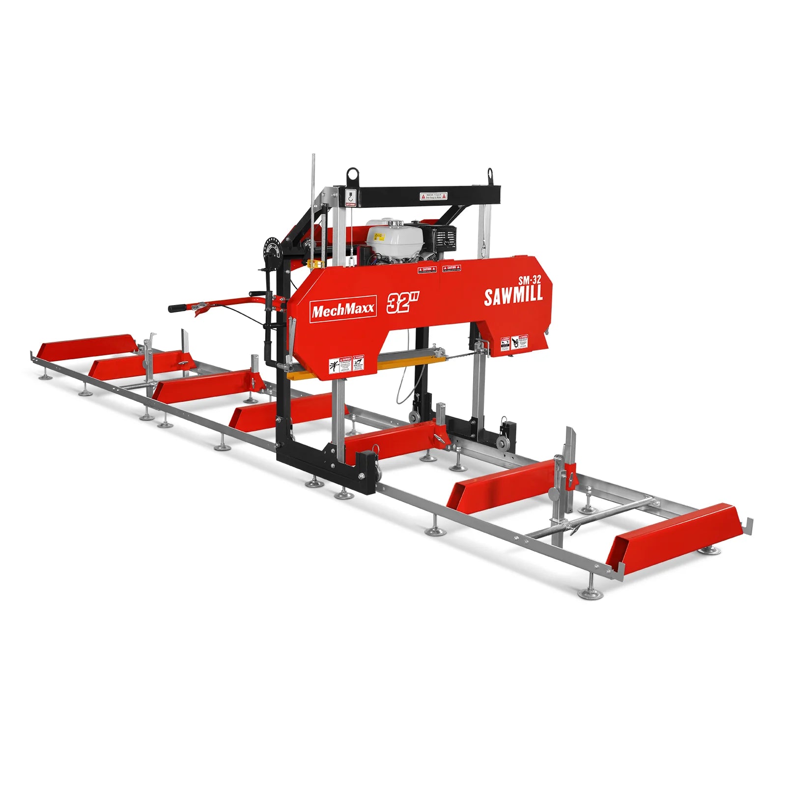 32" Portable Sawmill (5 x Blades Included), HONDA GX390 389cc E-Start Gasoline Engine, 29" Board Width, 20' Track Length (13' Track Length + 6.6' Track Extension Included) , SM32