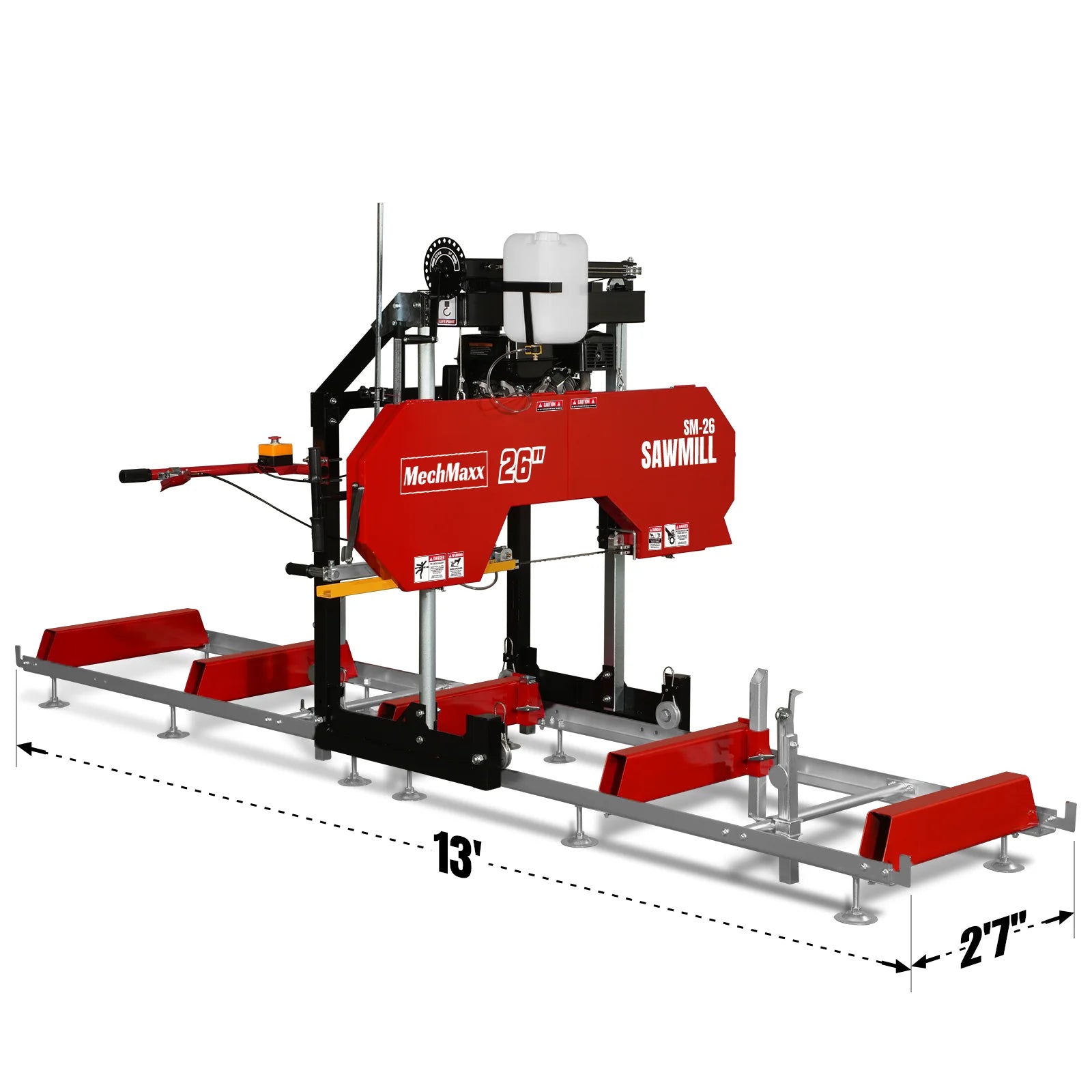 26" Portable Sawmill, 420cc 15HP E-Start Gasoline Engine, 22" Board Width, 13' Track Length , SM26