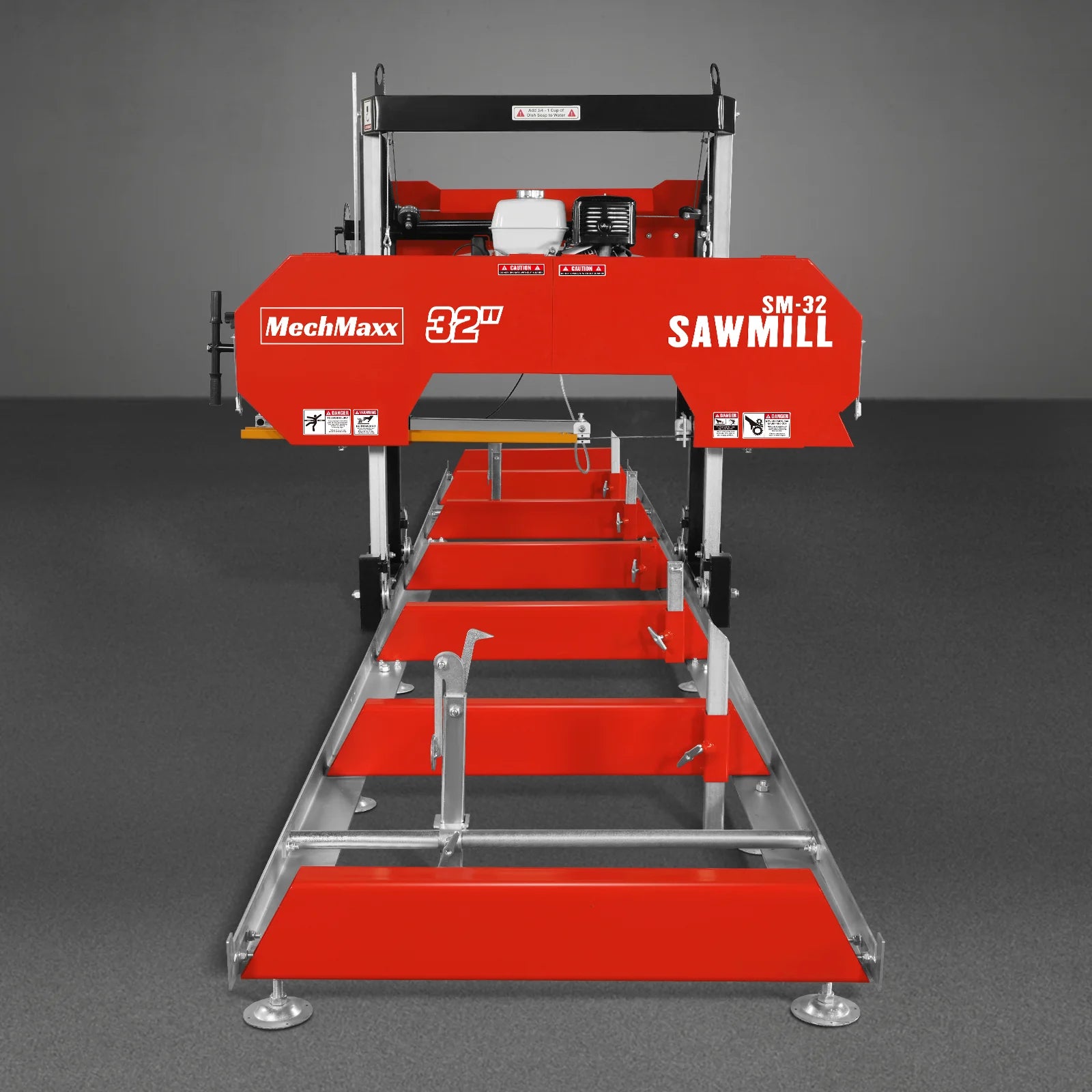 32" Portable Sawmill (5 x Blades Included), HONDA GX390 389cc E-Start Gasoline Engine, 29" Board Width, 20' Track Length (13' Track Length + 6.6' Track Extension Included) , SM32