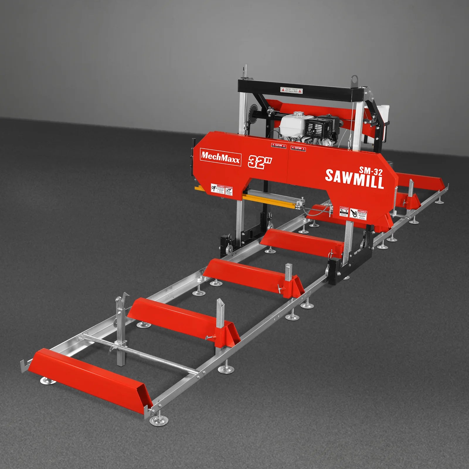 32" Portable Sawmill (5 x Blades Included), HONDA GX390 389cc E-Start Gasoline Engine, 29" Board Width, 20' Track Length (13' Track Length + 6.6' Track Extension Included) , SM32
