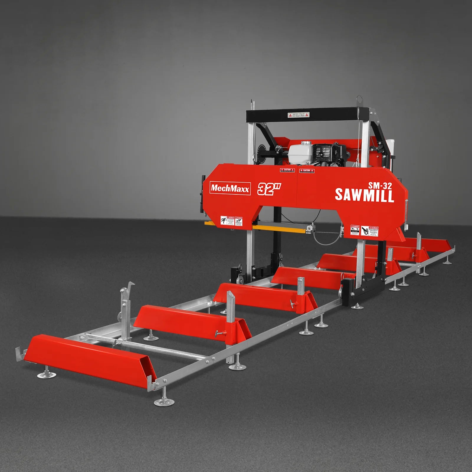 32" Portable Sawmill (5 x Blades Included), HONDA GX390 389cc E-Start Gasoline Engine, 29" Board Width, 20' Track Length (13' Track Length + 6.6' Track Extension Included) , SM32