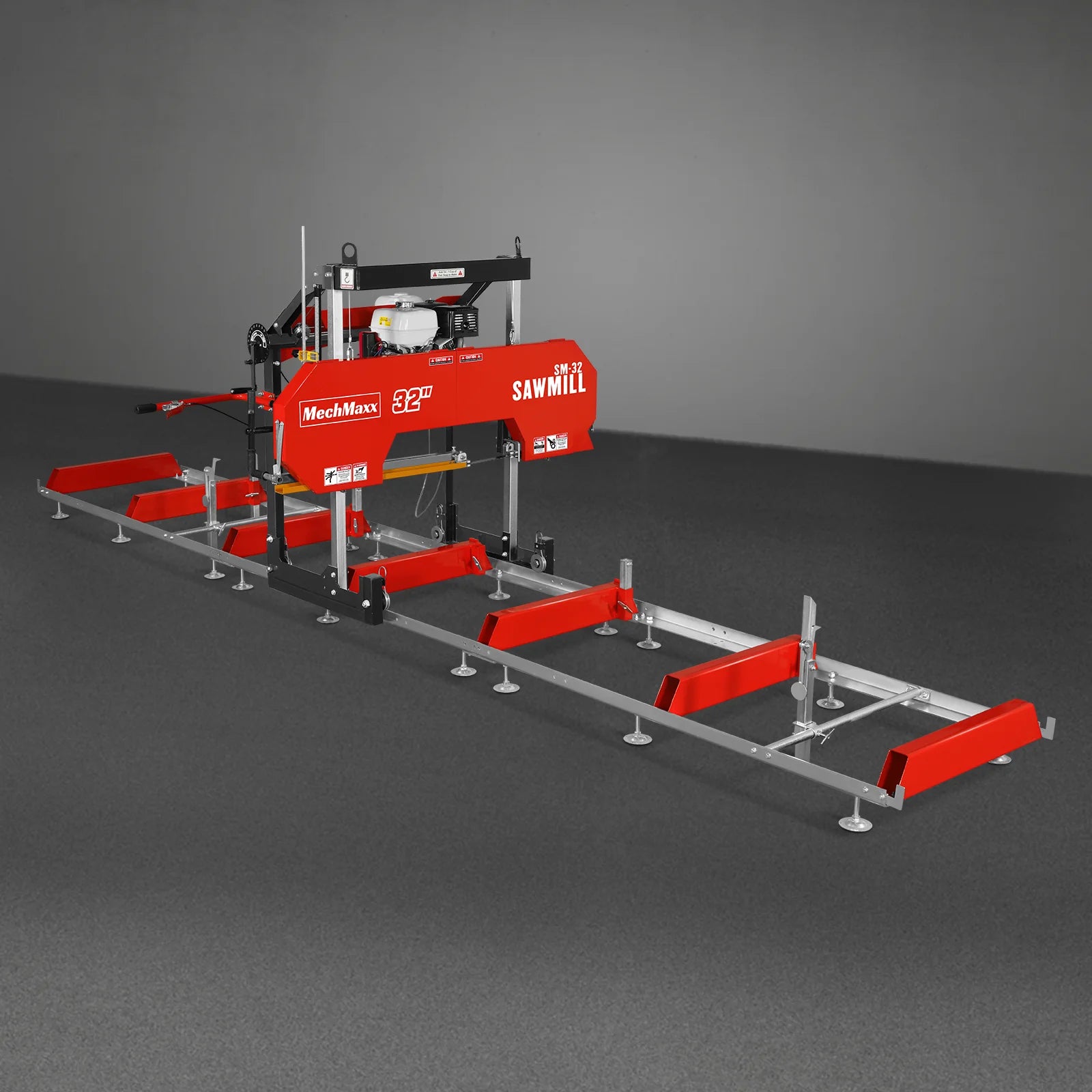 32" Portable Sawmill (5 x Blades Included), HONDA GX390 389cc E-Start Gasoline Engine, 29" Board Width, 20' Track Length (13' Track Length + 6.6' Track Extension Included) , SM32