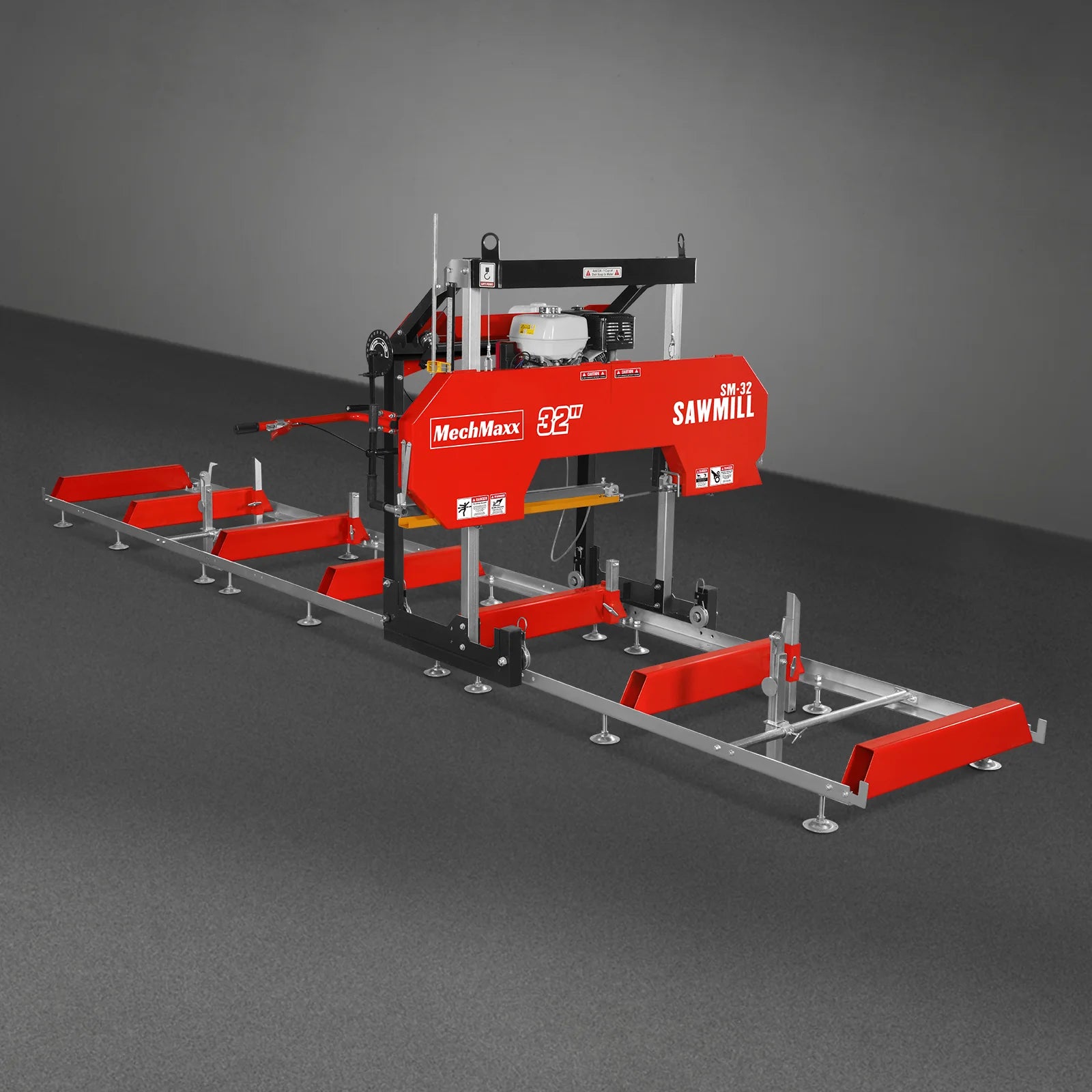 32" Portable Sawmill (5 x Blades Included), HONDA GX390 389cc E-Start Gasoline Engine, 29" Board Width, 20' Track Length (13' Track Length + 6.6' Track Extension Included) , SM32