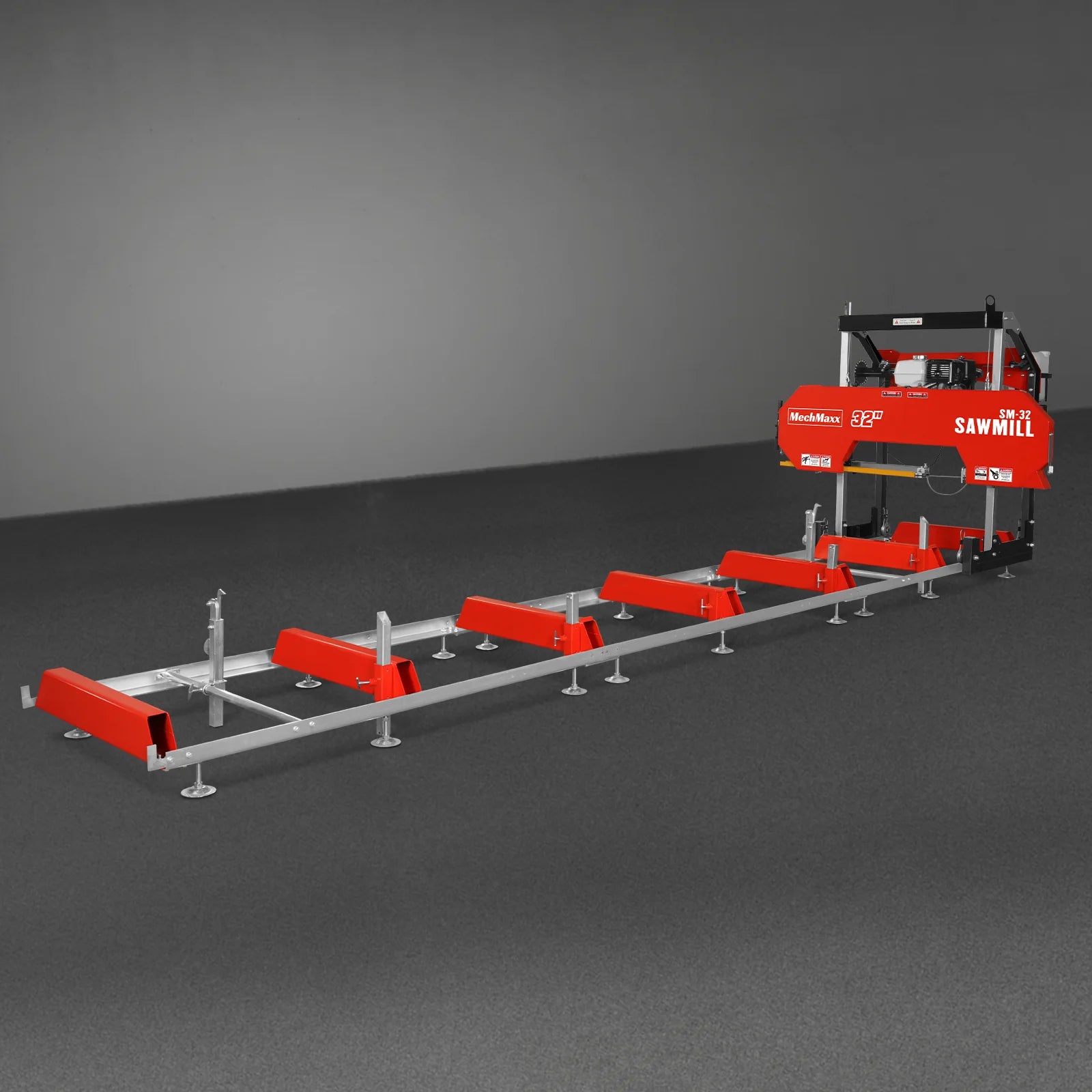 32" Portable Sawmill (5 x Blades Included), HONDA GX390 389cc E-Start Gasoline Engine, 29" Board Width, 20' Track Length (13' Track Length + 6.6' Track Extension Included) , SM32