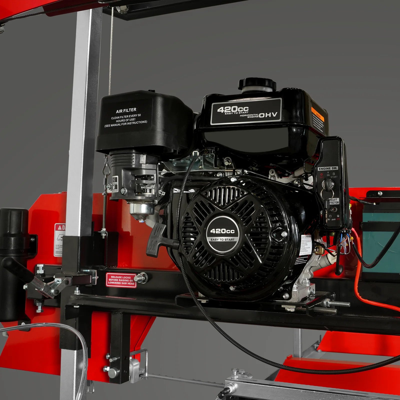 32" Portable Sawmill with 420cc 15HP E-Start Engine - 5 Blades, 29" Cutting Width, 20' Track (Includes Extension) - Model SM32